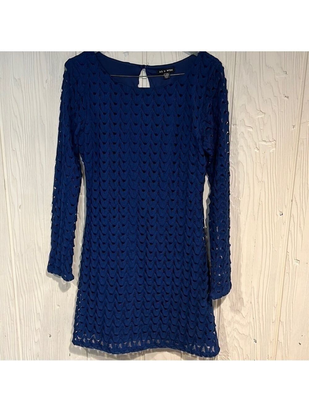 As You Wish Navy Lace Dress Long Sleeves Medium